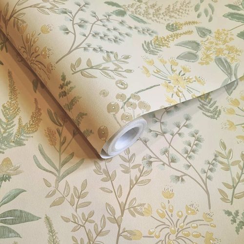 Vidéki stílusú színes pasztel virág mintás vlies tapéta bézs alapon