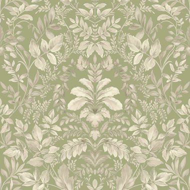   Zsályazöld alapon szürke klasszikus stílusú romantikus vintage vlies tapéta