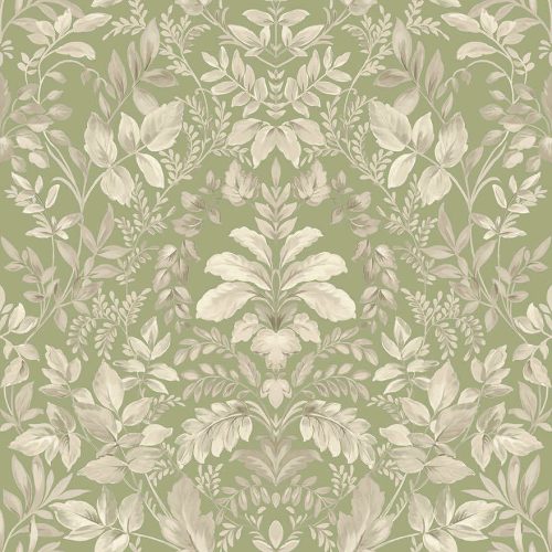 Zsályazöld alapon szürke klasszikus stílusú romantikus vintage vlies tapéta