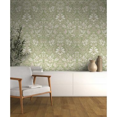   Zsályazöld alapon szürke klasszikus stílusú romantikus vintage vlies tapéta