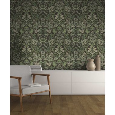   Fekete alapon zöld klasszikus stílusú romantikus vintage vlies tapéta