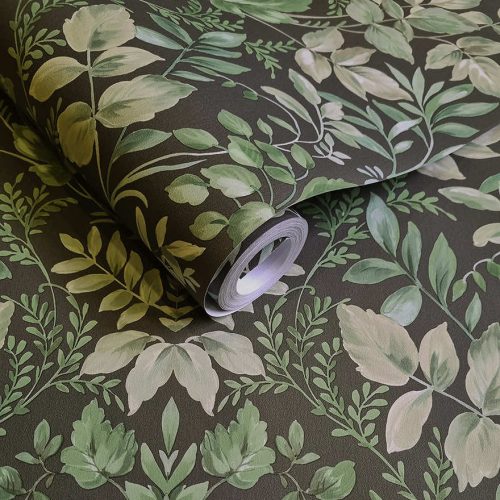 Fekete alapon zöld klasszikus stílusú romantikus vintage vlies tapéta