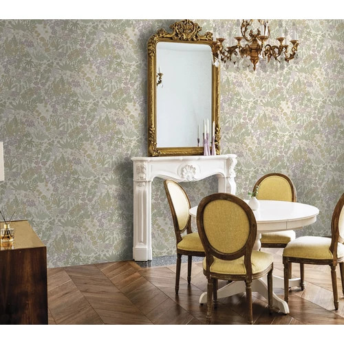 Törtfehér alapon lila romantikus sűrű virágmintás impozáns tapéta