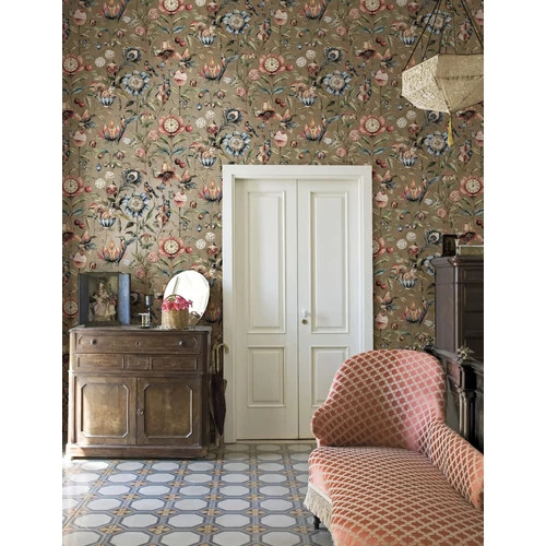  Bohém hangulatú mókus, béka, katicabogár, pillangó, kolibri, gomba, óra, cupcake, muffin, nyalóka, iránytű, hangszer, cseresznye, egér, dobókocka, tücsök, hal, kulcs, pávatoll mintás vidám tapéta arany alapon