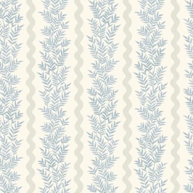   Törtfehér alapon szürke és kék  festőhenger mintás leveles hullámos vintage tapéta