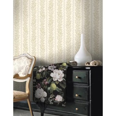   Törtfehér alapon szürke festőhenger mintás leveles hullámos vintage tapéta