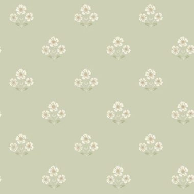   Pasztell zöld alapon százszorszép virág  mintás vidéki stílusú tapéta