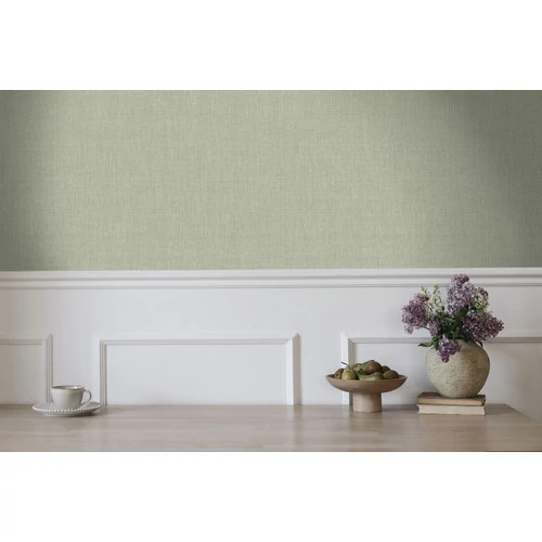 Zsályazöld színű szövethatású tapéta