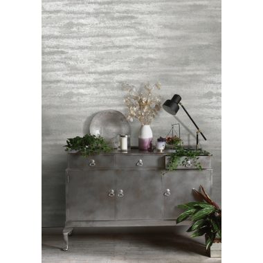   Ezüst szürke koptatott, antikolt mintájú üveggyöngy borítású vízszintes csíkos mosott dekor vlies tapéta