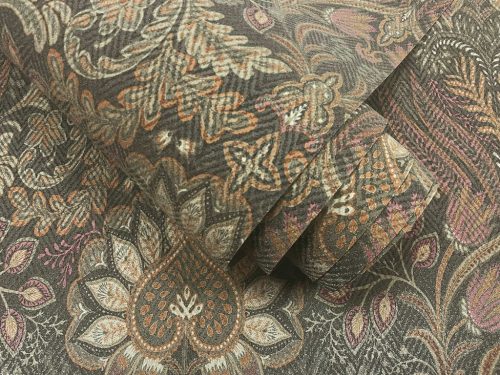 Sokszínű virág és levél motívumos vintage stílusú klasszikus mintájú üveggyöngy felületű luxus vlies dekor tapéta