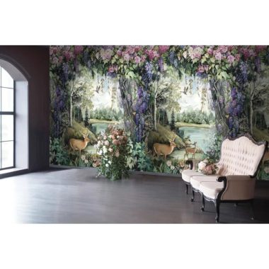   Meseszép színes virágos erdős poszter szarvassal és őzikével