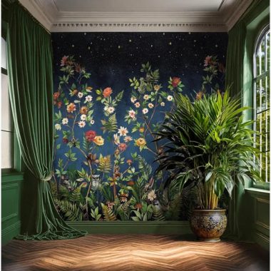   Éjszakai állatos borz, róka, bagoly, süni, madár mintás  élénk virágos mesés poszter