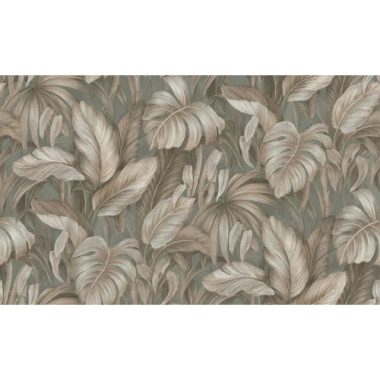   Galambszürke színű alapon, selyemfényű taupe levél mintás exkluzív tapéta