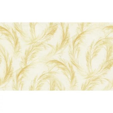   Fehér gézhatású alapon okkersárga toll mintás japandi stílusú tapéta