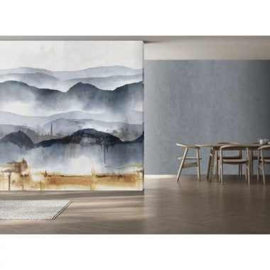    Akvarell hatású poszter, sötétkék, elmosódott hegyvonulat rajzolattal