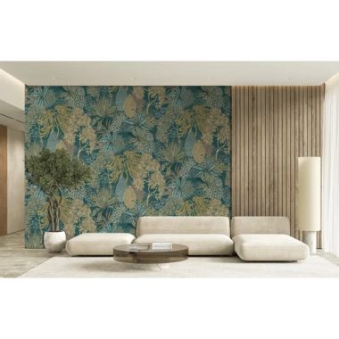 Türkizkék alapon arany színű növény mintás poszter