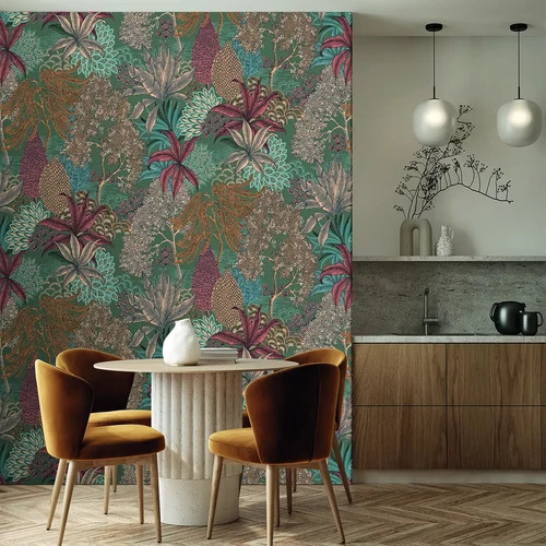 Kék alapon terrakotta és barna árnyalatú növény mintás poszter