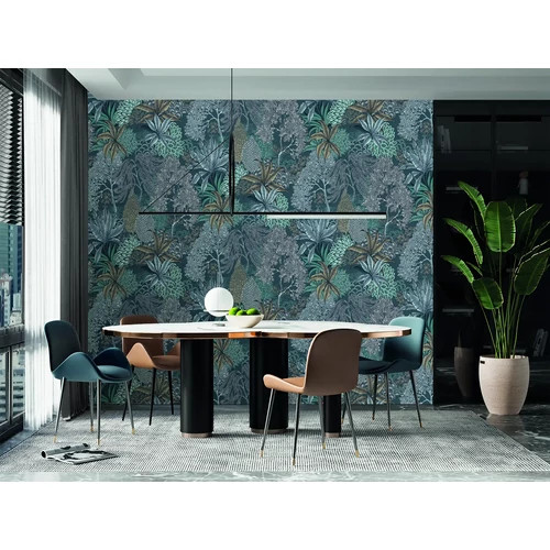 Farmerkék alapon szürke és kék színű növény mintás poszter