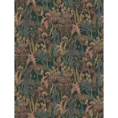   Színes páfrányleveles sűrű növénymintás poszter terrakotta és kékes árnyalatban