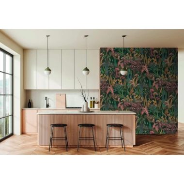   Színes páfrányleveles sűrű növénymintás poszter terrakotta és kékes árnyalatban