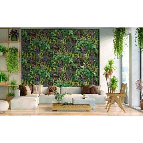 Színes páfrányleveles sűrű növénymintás poszter zöld és sárga árnyalatban