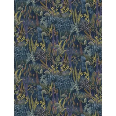   Színes páfrányleveles sűrű növénymintás poszter lila és  kékes árnyalatban