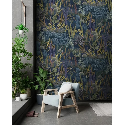 Színes páfrányleveles sűrű növénymintás poszter lila és  kékes árnyalatban