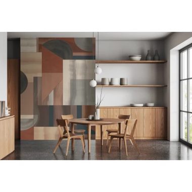   Akvarell hatású, geometriai idomokkal díszitett designer poszter, bordó-szürke színben