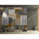 Akvarell hatású, geometriai idomokkal díszitett designer poszter, farmerkék-barna színben