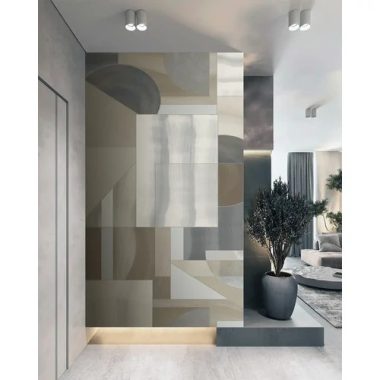   Akvarell hatású, geometriai idomokkal díszitett designer poszter, kék-drapp színben