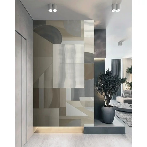 Akvarell hatású, geometriai idomokkal díszitett designer poszter, kék-drapp színben