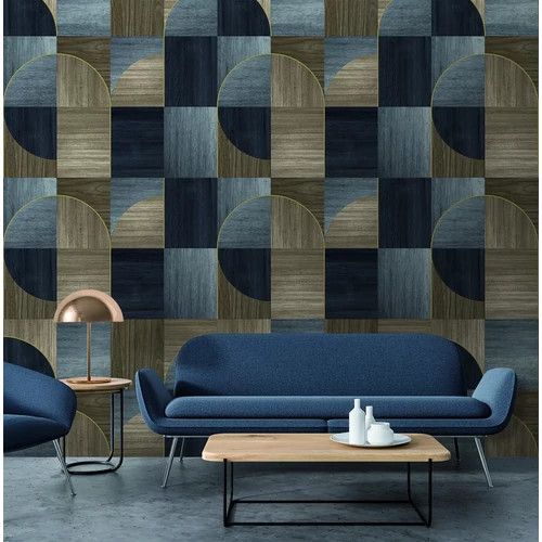   Faburkolatot idéző, barna  és farmerkék árnyalatú poszter grafikus mintával