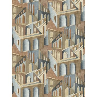   Modern épületmintás absztrakt poszter farmerkék  és  barna árnyalatban