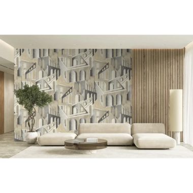   Modern épületmintás absztrakt poszter drapp és szürke árnyalatban