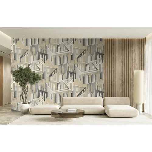 Modern épületmintás absztrakt poszter drapp és szürke árnyalatban