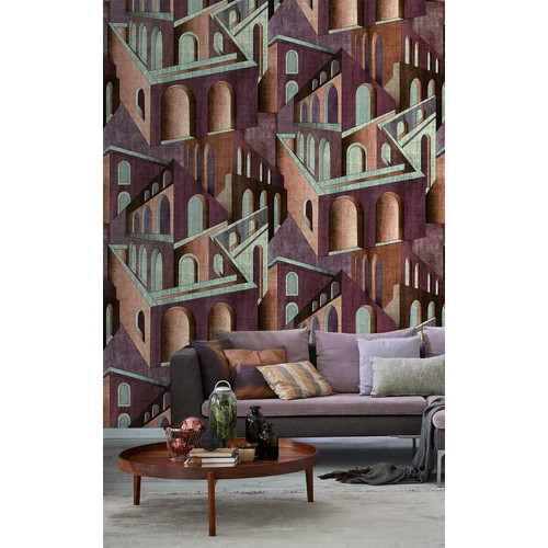 Modern épületmintás absztrakt poszter vöröses árnyalatban