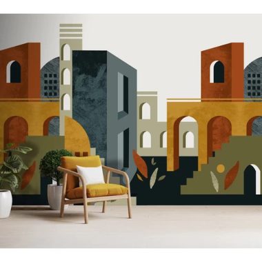 Modern épületmintás sokszínű bauhaus stílusú poszter 