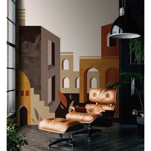 Modern épületmintás  bauhaus stílusú poszter föld színekben