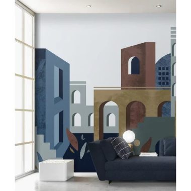   Modern épületmintás kékes árnyalatú  bauhaus stílusú poszter 