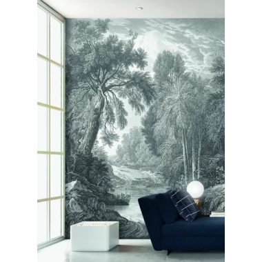    Rézkarc hatású, dzsungel mintás poszter fekete fehér árnyalatban