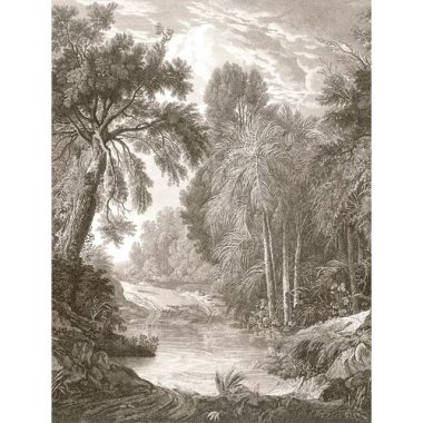    Rézkarc hatású dzsungel mintás poszter meleg szürke árnyalatban