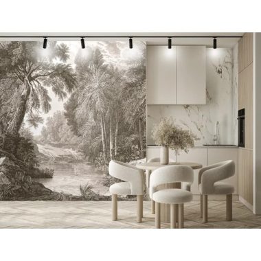    Rézkarc hatású dzsungel mintás poszter meleg szürke árnyalatban