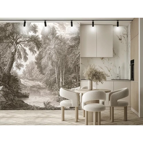  Rézkarc hatású dzsungel mintás poszter meleg szürke árnyalatban