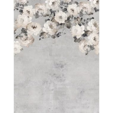   Romantikus rózsaminták antikolt világos szürke falon poszter