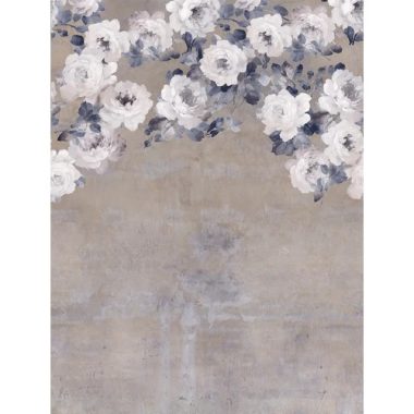   Romantikus rózsaminták antikolt kékes barnás falon poszter