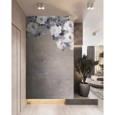   Romantikus rózsaminták antikolt kékes barnás falon poszter