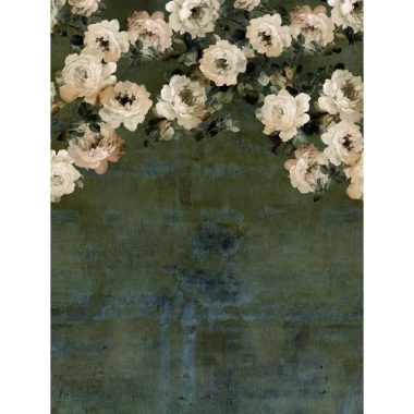   Romantikus rózsaminták antikolt antracit és kék falon poszter