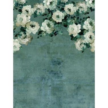 Romantikus rózsaminták antikolt kék falon poszter