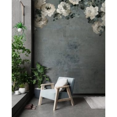 Romantikus rózsaminták antikolt kék falon poszter