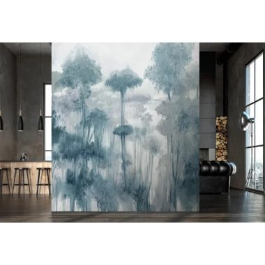   Mosott akvarell hatású  kék színű erdő mintás vinyl poszter